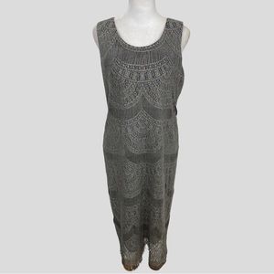 Vintage Silver Metallic Crochet Flapper Style Dress with Fringe